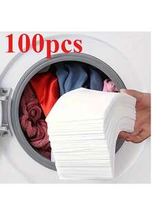 100/10 片不褪色洗衣片 - 防止染料转移，可混合洗涤以获得鲜艳效果，防静电保护精致织物，适合家庭和商业用途，洗衣配件，吸色片防止颜色脱落，用于混合浅色和深色衣物 - 白色 - 查看 1
