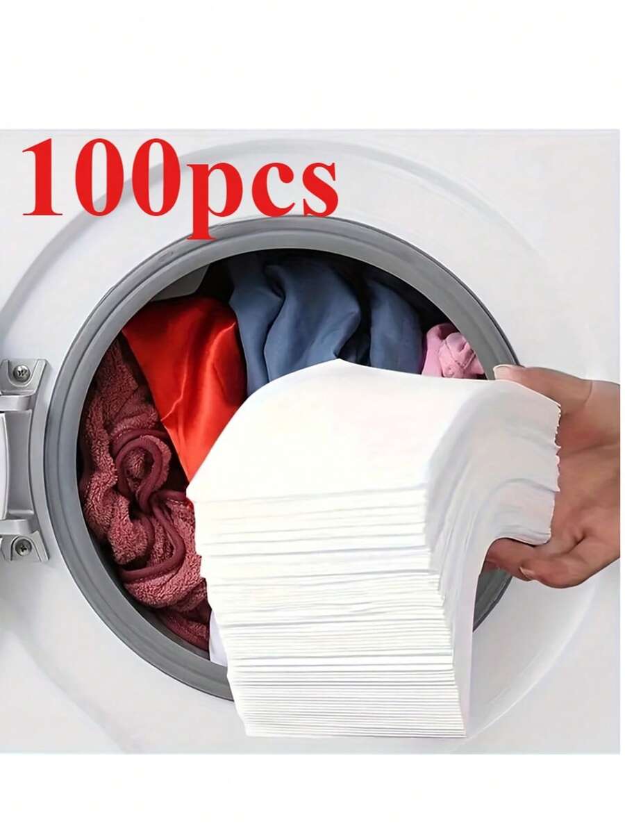 100/10 片不褪色洗衣片 - 防止染料转移，可混合洗涤以获得鲜艳效果，防静电保护精致织物，适合家庭和商业用途，洗衣配件，吸色片防止颜色脱落，用于混合浅色和深色衣物 - 白色 - 查看 1