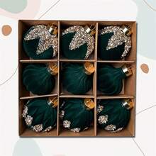 Christmas Ball Ornaments Set Of 9 Sequin Flocked Christmas Hanging Decorations For Christmas Tree Home Holiday - 綠色 - 查看 4