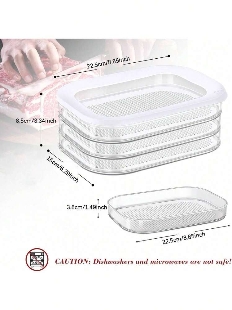 3 层厨房储物容器，冰箱熟食肉类容器，带盖午餐肉容器，冰箱用，可堆叠餐食准备容器，食品储存盒，适用于培根、奶酪、火腿、冷盘、萨拉米香肠、熟食、午餐肉厨房 - 白色 - 查看 4