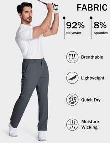 KEFITEVD Men's Golf Pants Stretch Dress Pants Quick Dry Water Resistant Lightweight Flat Front Work Pants Moisture Wicking - 深灰色 - 查看 3