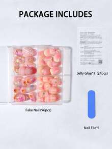 96片海洋主题美甲套装（4种混合款式），短款椭圆形3D凝胶美甲贴纸，适用于花卉美甲、法式美甲、亚克力按压式美甲，短款完美贴合，套装包含：1片果冻凝胶和1个指甲锉。易于佩戴，适合夏季美甲、法式美甲、女性日常美甲、派对场合。 - 彩色 - 查看 5