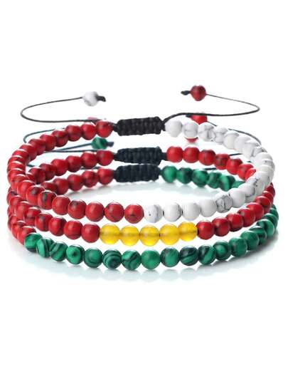 1pc National Flag Color Handmade Braided Bracelet With Colorful Stone Beads, Adjustable, Fashion Bracelet