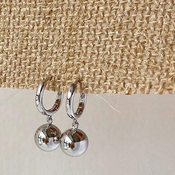 1 Pair Minimalist Golden Bead Hoop Earrings, Women's Everyday Versatile Small Ball Stud Earrings, Gift