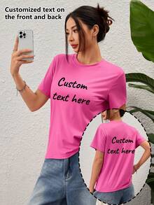 客製化女款短袖T恤，個性化圖案印花上衣，可自訂前後面文字，寬鬆版型服飾 - 玫紅色 - 查看 1
