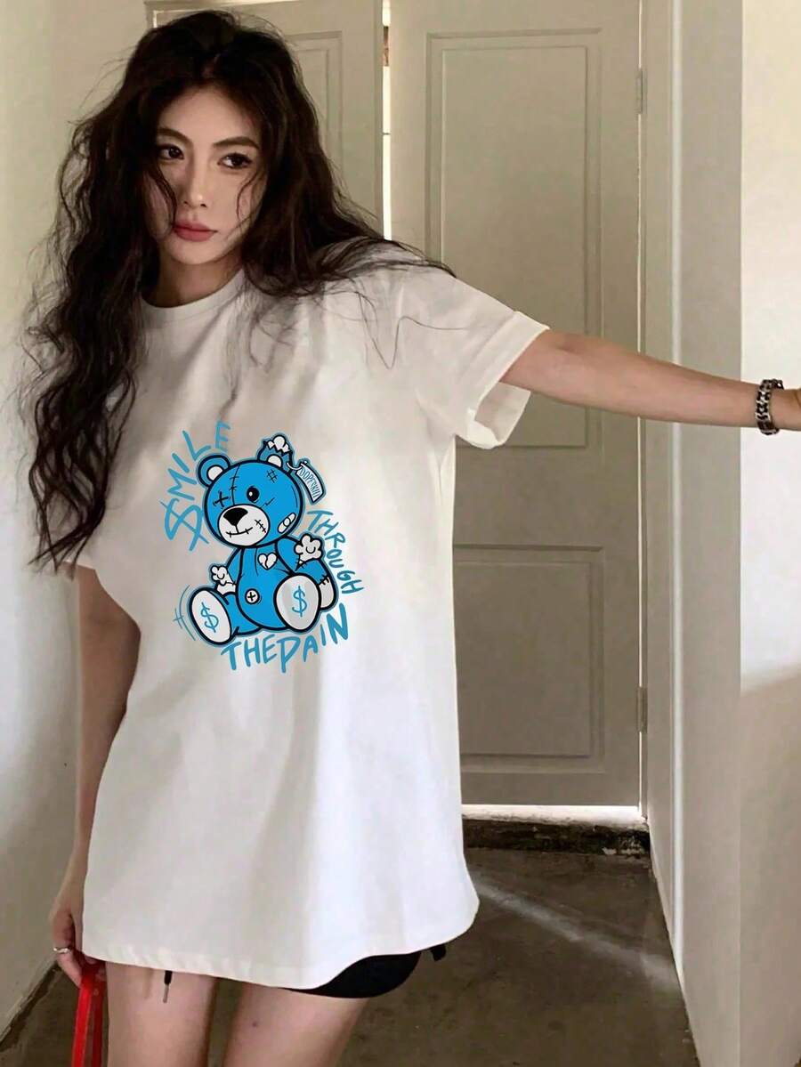 200g Pure Cotton T-Shirt 2025 Summer Ladies New Short Sleeve Pure Cotton Holiday Pattern Short Sleeve Round Neck Couple Wear Small Shirt Tops - 白色 - 查看 1