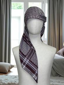 Chal para hombre de poliéster en marrón café y blanco con tejido jacquard, atuendo casual para Oriente Medio y la región árabe, para primavera/verano/otoño