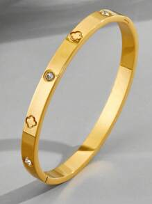 Conjunto de pulseira e bracelete de aço inoxidável de alta qualidade com zircônia e flor, estilo vintage, adequado para uso diário, dia dos namorados, mãe, dia das mães, presente