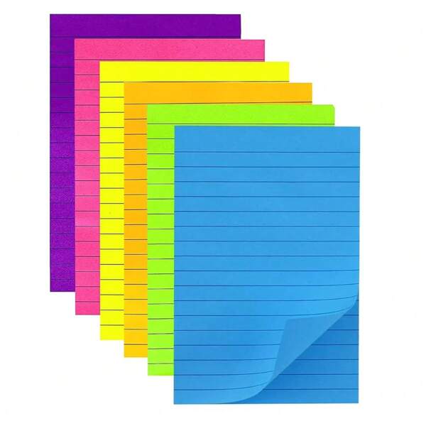 Notas Adesivas Fluorescentes de 8 Cores com Linhas 10*15cm, Bloco de Anotações A6, Papel com Linha de Desenho, Livro de Mensagens, Suprimentos Escolares, De Volta às Aulas