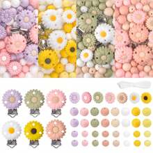 Set de 37 piezas de cuentas de margarita de silicona de moda con pinzas, kit de manualidades para hacer joyas, llaveros, pulseras, decoración de bolígrafos y correas para identificación - Un regalo perfecto para fiestas para mujeres, hombres y amantes de la artesanía