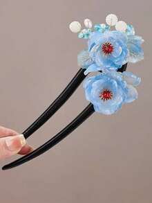 1 件花卉印花复古木质发夹，适合所有季节/新古典中国风流苏发饰，适合女士、旗袍、汉服、高端装饰发夹、发髻夹