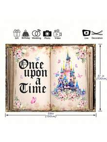 1pc Fairy Tale Book Photography Background Color Castle Storybook Background Princess Birthday Party Background Flowers Butterfly Wedding Decoration Background Studio Props - Multicolor - View 2