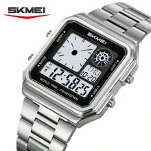 Skmei SKMEI 2451 Ceas digital clasic pentru bărbați, 34 mm, cu brățară din oțel inoxidabil, cronometru multifuncțional, ceas sport impermeabil