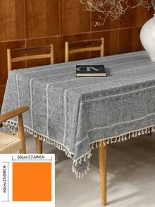 1 pieza Mantel de estilo country americano retro elegante con cuadros grises y calado, rectangular con rayas bordadas y borlas, uso múltiple, adecuado para fiestas festivas, cumpleaños, banquetes, hoteles, hogar, decoración de dormitorio - Gris Oscuro - Ver 21