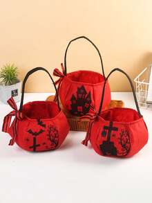 1pc Trick Or Treat Halloween Candy Bag, Theme Party Gift Tote Bag With Pumpkin Design - Multicolor - View 2