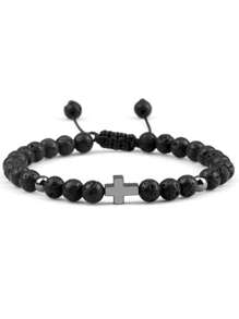 Handmade Woven Bracelet With Turquoise Cross Beads, Men Sports Accessory, European & American Import Jewelry