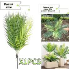 12pcs Artificial Palm Tree, Plastic Plants Greenery, Fake Tropical Shrub, Large Leaf, Suitable For Indoor/Outdoor Garden, DIY Basket Filler, Wedding Decor, Party Decoration, UV Resistant