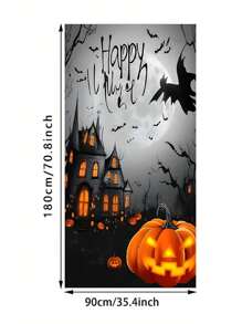 Semn de bun venit 2D pentru ușă de Halloween - Scenă cu castel de dovleac și lună și lilieci - Poliester durabil 70,8x35,4 inci Decor interior/exterior pentru Halloween, grădină, terasă - Nu necesită electricitate, Decorațiune de Halloween, Sărbătoare, Imprimare de înaltă calitate, Decor fără electricitate, Planificator de petreceri