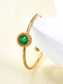 1pc Elegant Luxurious Exquisite Minimalist European Retro Chic High-End 18k Gold Plated Stainless Steel Zirconia Diamond Geometric Pattern Ring, Suitable For Summer, Holidays, Travel, Work, Daily Wear, Parties And Gatherings, Women Jewelry