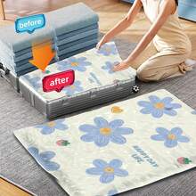 4 件花卉图案真空收纳袋套装，大容量节省空间压缩密封袋，适用于棉被、枕头、毛毯、床上用品、衣服、被子、床单，密封防潮、防尘，塑料材质，拉链密封，存储空间增加 80%