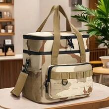 New Outdoor Camouflage Double-Layer Picnic Bag, Camouflage Tactical Lunch Box Ice Pack, Large Capacity Thickened Lunch Bag Cooler, Non-Food Contact