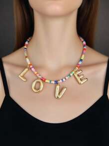 1pc Colorful Handmade Beaded Letter Necklace, Gift For Girls - Cute Letter Necklace For Teen Girls, Women's Fashion Letter Necklace For Girls, Personalized Birthday Back To School Gift For Kids Christmas