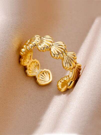1pc Fashionable Sea Theme Full Ring Seashell Decor Open Ring, Unisex, Suitable For Beach, Summer Holiday Wear