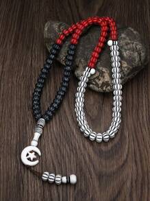 MONALLY 1 pieza Rosario con 99 cuentas, joyería de cuentas de acrílico con borla de moda en negro y rojo, brazalete de cuentas tejido a mano para hombres, regalo para decoración diaria de estilo extravagante
