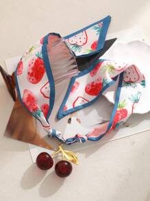 1pc Bohemian Style Creative Fashion Light Luxury Elegant Copper Cherry Printed Fabric Scarf Necklace Ladies Sister Couple Graduation Jewelry Gift, Suitable For Daily Dating Party Holiday Gift Summer Beach Vacation Wear
