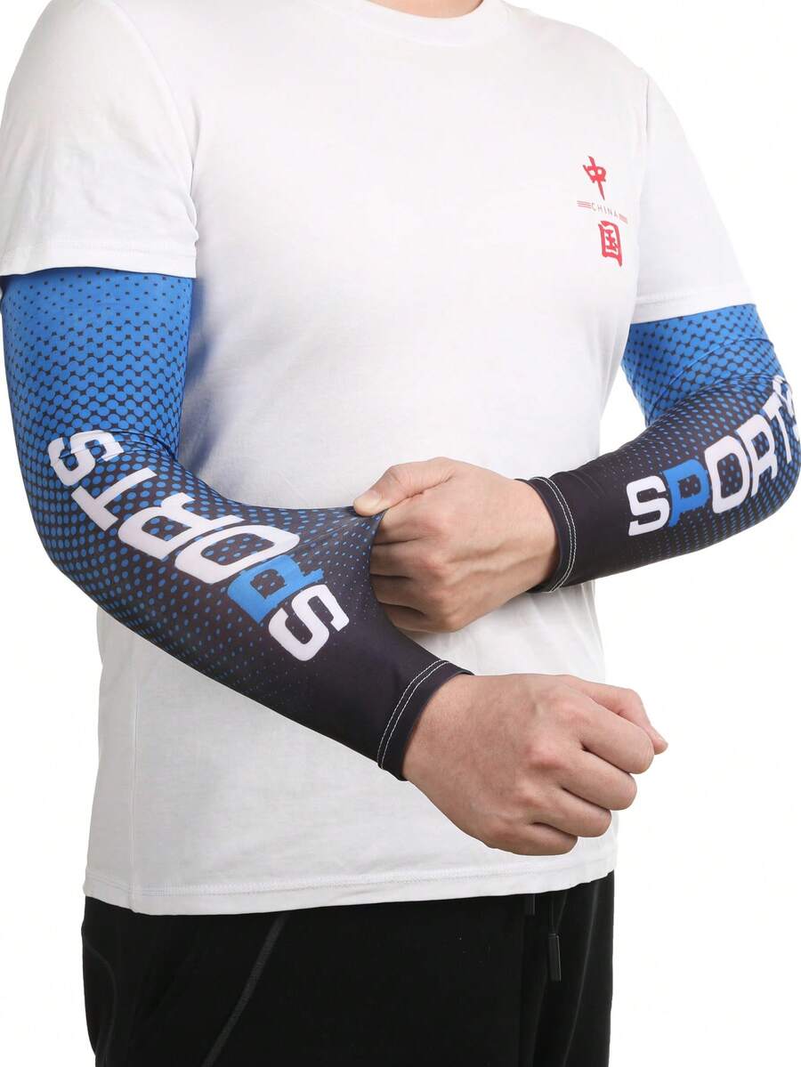 Sun Protective Anti UV 1pair Letter Graphic Sun Protection Cycling Arm Sleeves,Suitable For Cycling And Riding Motorcycle - Royal Blue - View 1