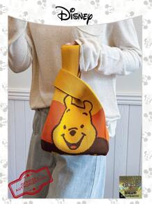 Disney 1 Pc Disney Winnie The Pooh Series Crochet Bags Double Handle No-Closure Design Square Bag Lightweight Handbag For Lady/Girls/Women Perfect For Daily/Outing/Shopping