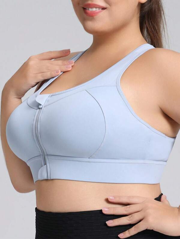 Reggiseno sportivo di alta qualità e di grande capacità - Comodo, ammortizzante, con scollo a E, C N e collo unito, dettagli con chiusura lampo, tessuto lavorato a maglia, adatto per attività all'aperto e all"interno