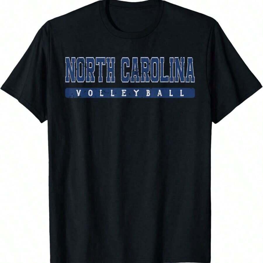 Camiseta azul con texto vintage de voleibol de Carolina del Norte. Camiseta estilo hip hop de calle. - Negro - Ver 1