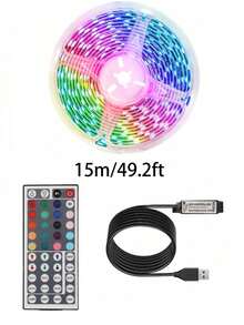 LED灯带，低压耐用，华丽多色灯带，明亮不刺眼的灯泡，适用于卧室，室内外照明装饰，书桌背景氛围灯，DIY设计，带44键控制器，适用于游戏室，卧室，客厅装饰 - 彩色 - 查看 11