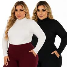 Kit 2 Women's Plus Size Cacharrel Blouse Long Sleeve High Neck Ribbed G1 To G3 - White and Wine - View 4