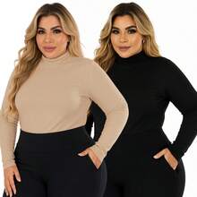 Kit 2 Women's Plus Size Cacharrel Blouse Long Sleeve High Neck Ribbed G1 To G3 - White and Wine - View 5