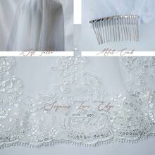 Elegant 2-Tier Sequined Cathedral Wedding Veil With Floral Lace Edge - Long Glitter Bridal Blusher In White Or Ivory, Includes Free Comb For Easy Styling Fall Clothes For Women