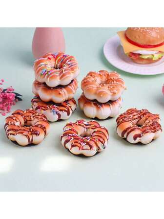 4 pièces Beignet artificiel automne décoration de bureau feuilles d'érable pâtisserie boulangerie décorations, matériel PU aimants (fait main, peut ne pas être exactement le même)