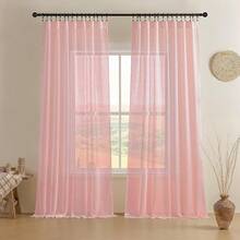 Sheer Curtains 84 Inches Long, White Curtains Living Room 2 Panels Set, Linen Curtains Window Privacy With Filtering (W52 X L84 Inch, Linen), Home Decor - 蜜桃粉色 - 查看 12