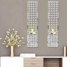 Crystal Candle Sconces For Wall Metal Tea Light Candle Holders Wall Decor For Living Dining Room Bedroom Centerpiece Gifts, Set Of 2 - Silver - View 4