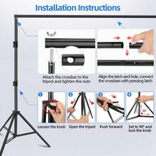 TOKQI 背景架 300cmx200cm（宽x高）摄影工作室可调节背景架支撑套件，含绿色幕布、2 个三脚架、4 个横杆、4 个夹子和便携包，适用于派对、活动装饰、婚礼、摄影 - 彩色 - 查看 6