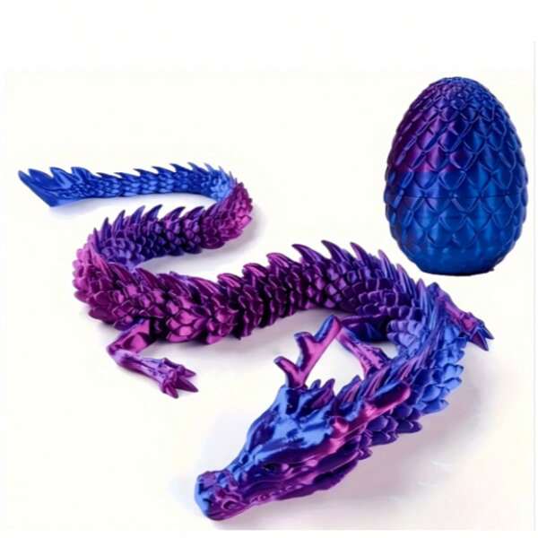 2 Pieces 3D Printed Chinese Dragon Egg With Movable Joints - 11.8-Inch Dragon Flexible Statue, Color Series Home Office Decoration