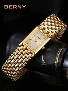 BERNY 1 Stück Damen Edelstahl-Armband, luxuriöse elegante Mode quadratisches Zifferblatt Analog Quarz Armbanduhr, 30m wasserdicht, geeignet für den täglichen Gebrauch