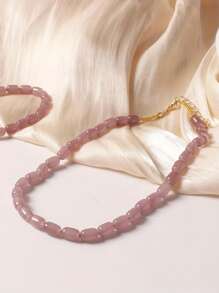 2pcs/Set Heart-Shaped Necklace + Bracelet, Fashionable And Sweet Style, Suitable For Summer Vacation, Dating, Friend Gifts, Versatile Casual Outfit