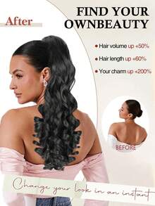 Extensión de coleta, elegante extensión de coleta ondulada y rizada de 20 pulgadas multicolor con clip para mujeres - resistente al calor sintético, totalmente hecho a máquina, perfecto para uso diario y fiestas (marrón claro) - Light Brown - Ver 5