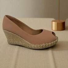 Women's Platform Wedge Sandals Pep Toe Comfortable Fashion - 裸體 - 查看 2
