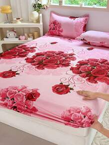 1pc Soft & Pretty Floral Pattern Fitted Sheet, Bedding, Breathable Home Use Children Fitted Sheet, Soft Fitted Sheet For Single Bed, Bedroom, Boys & Girls, All Seasons