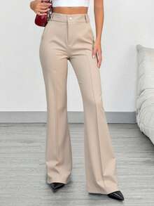 Women's Tailored Flare Pants With Fake Pockets At The Back - Màu be - Xem 2