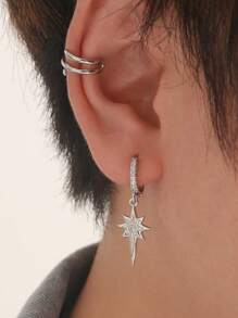 2pcs Men's Unique One-Piece Star Pattern Earrings, Personalized Men Ear Stud