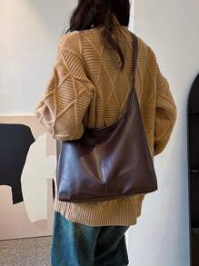 Geantă de umăr pliabilă de mare capacitate, culoare solidă, vintage, casual, de culoare solidă, ușoară, pentru cumpărături și călătorii pentru studenți